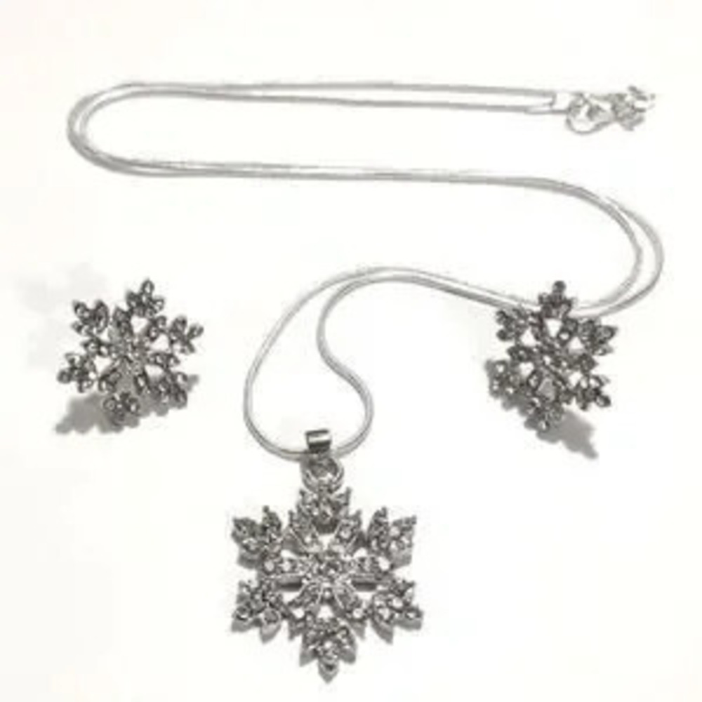 925 Silver Necklace & Earrings Set Winter Snowflake Christmas Birthday Gift NEW!